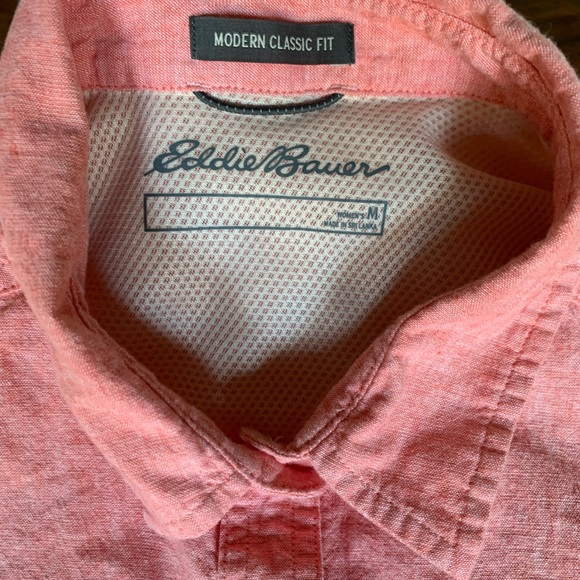 Eddie Bauer Pink Vented Long Sleeve Shirt Button-Down Women's Sz M Cotton Linen - Picture 2 of 8